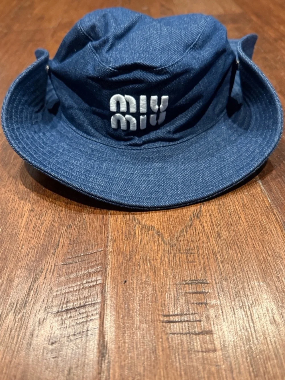 🩷HANDMADE BOUTIQUE HAT🩷 Denim Blue Bucket Hat with White Logo